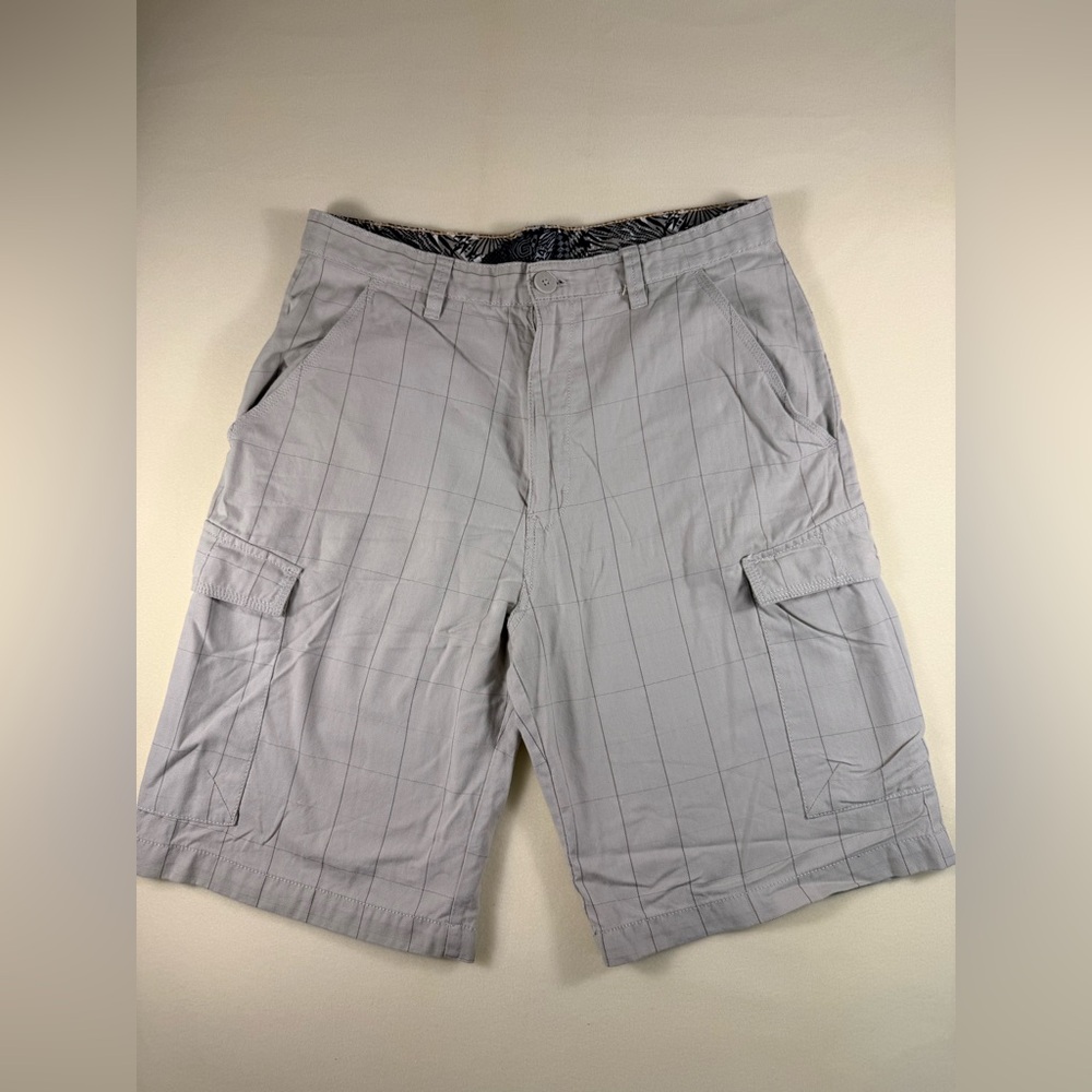 Men's Khaki Gray Windowpane Cargo Shorts